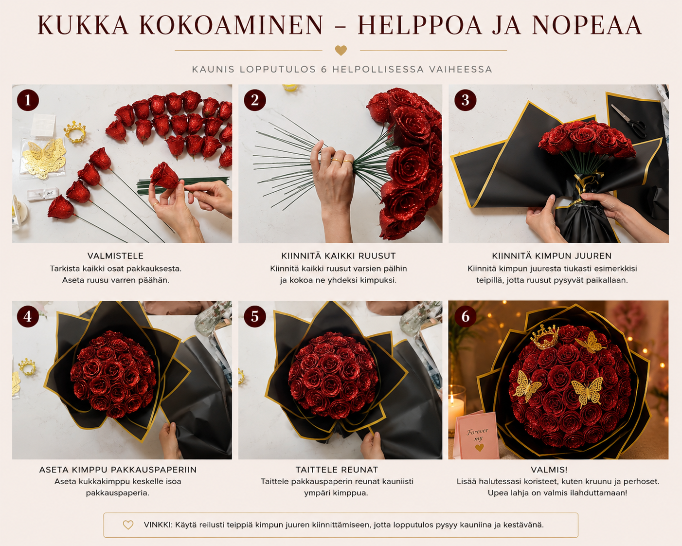 Ikuinen Ruusukimppu Kultaisilla Perhosilla